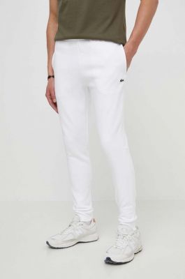 Imagine Lacoste pantaloni de trening barbati, culoarea alb, neted