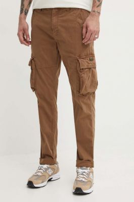 Imagine Superdry pantaloni barbati, culoarea maro, mulata