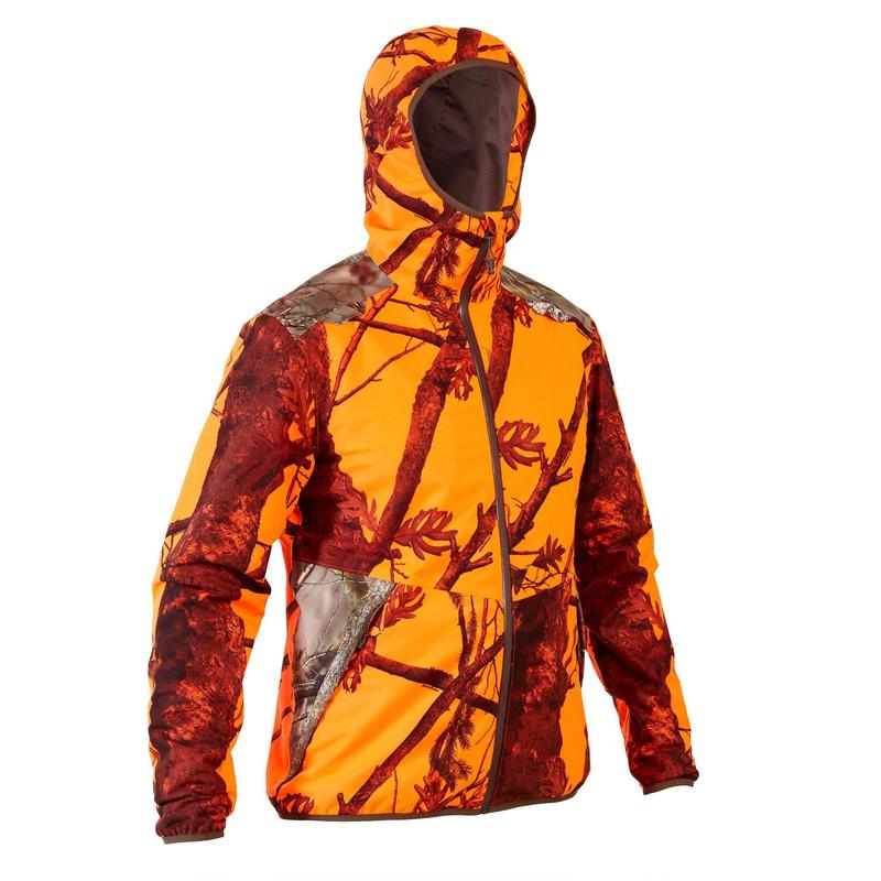 Imagine Jachetă 500 Silențioasă impermeabilă camuflaj fluo Bărbați