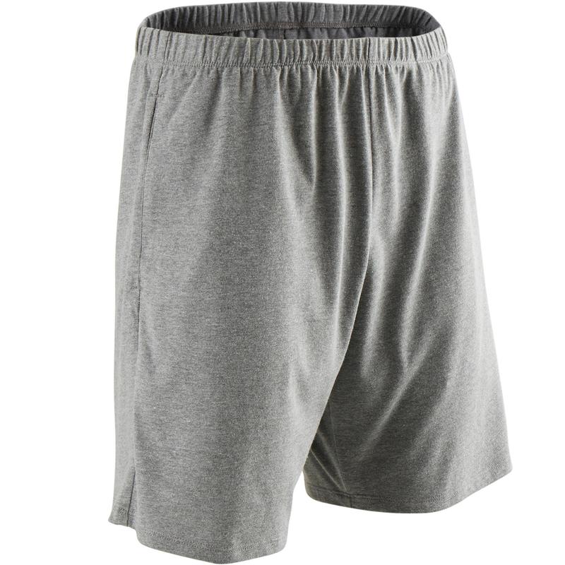 Imagine Pantalon scurt regular 100 Fitness bumbac gri deschis bărbați