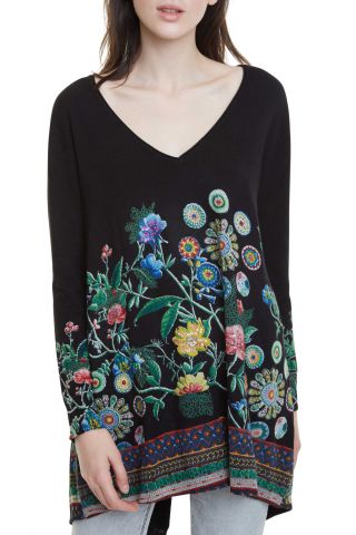 Imagine Desigual pulover negru Jers Danae cu motive colorate