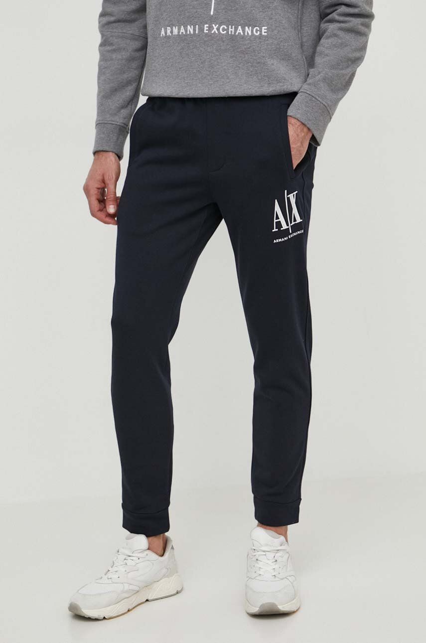 Imagine Armani Exchange Pantaloni bărbați, culoarea albastru marin, material neted