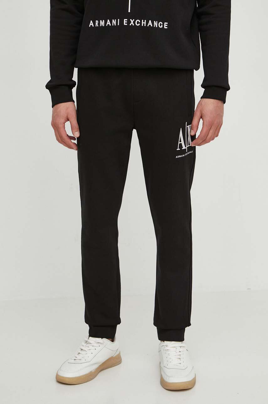 Imagine Armani Exchange Pantaloni bărbați, culoarea negru, material neted