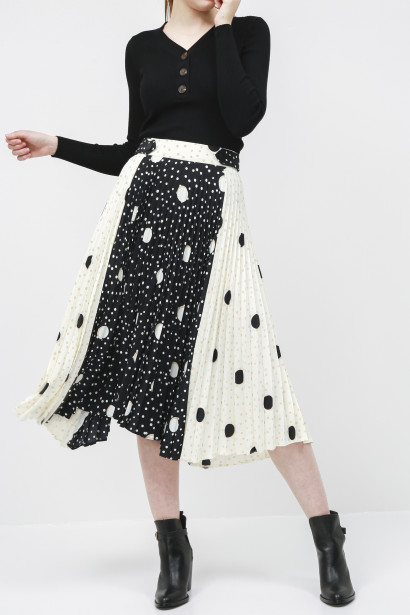 Imagine M&Co White-Black Polka Dot Pleated Midi Skirt