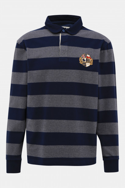 Imagine Grey-blue Striped Polo T-Shirt with Raging Bull Embroidery