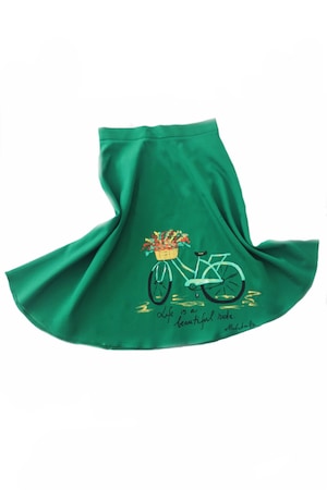 Imagine Fusta pictata manual, Bicicleta cu flori, verde, 3XL