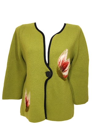 Imagine Pulover de dama din tricot, verde, cu aplicatii din lana impaslita, 3XL
