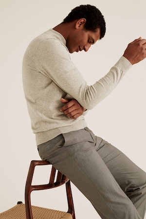 Imagine Marks & Spencer, Pulover tricotat fin cu guler inalt, Gri deschis melange, 3XL