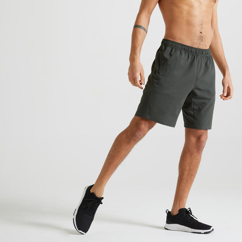 Imagine Pantalon scurt 120 Fitness respirant cu buzunare cu fermoar Kaki Bărbați