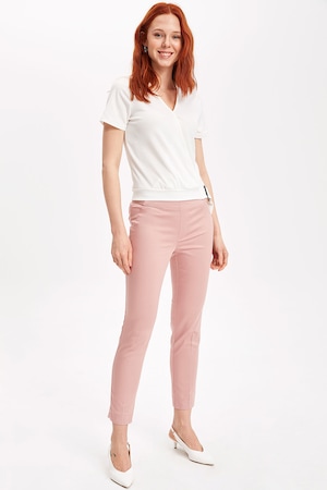 Imagine DeFacto, Pantaloni crop slim fit, Roz pastel, 46