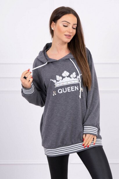 Imagine Sweatshirt with Queen inscription Plus Size graphite