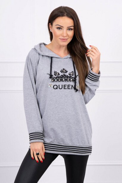 Imagine Sweatshirt with Queen inscription Plus Size gray