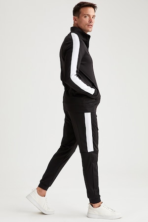 Imagine DeFacto, Pantaloni sport cu talie elastica, Negru/Alb, 3XL