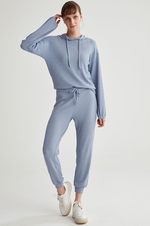 Imagine DeFacto, Pantaloni jogger cu snur in talie, Albastru prafuit, 3XL