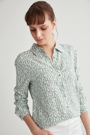 Imagine DeFacto, Bluza vaporoasa cu animal print, Verde feriga/Alb, 3XL