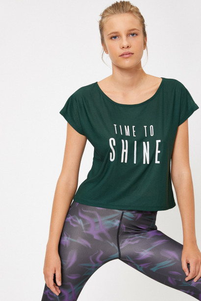 Imagine Trendyol women's Green Marbling Salli iubește Koton Sport T-Shirt