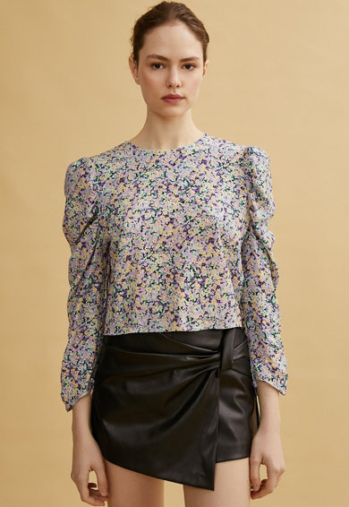 Imagine Bluza cu imprimeu floral si maneci drapate