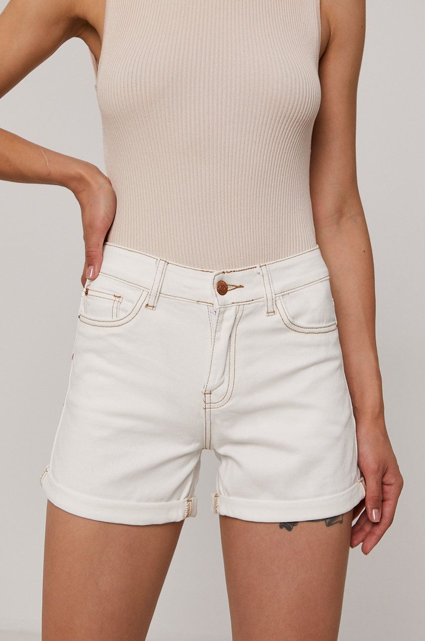 Imagine Haily's Pantaloni scurți jeans femei, culoarea alb, material neted, high waist
