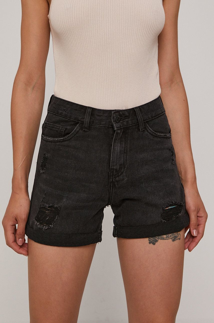 Imagine Haily's Pantaloni scurți jeans femei, culoarea negru, material neted, high waist