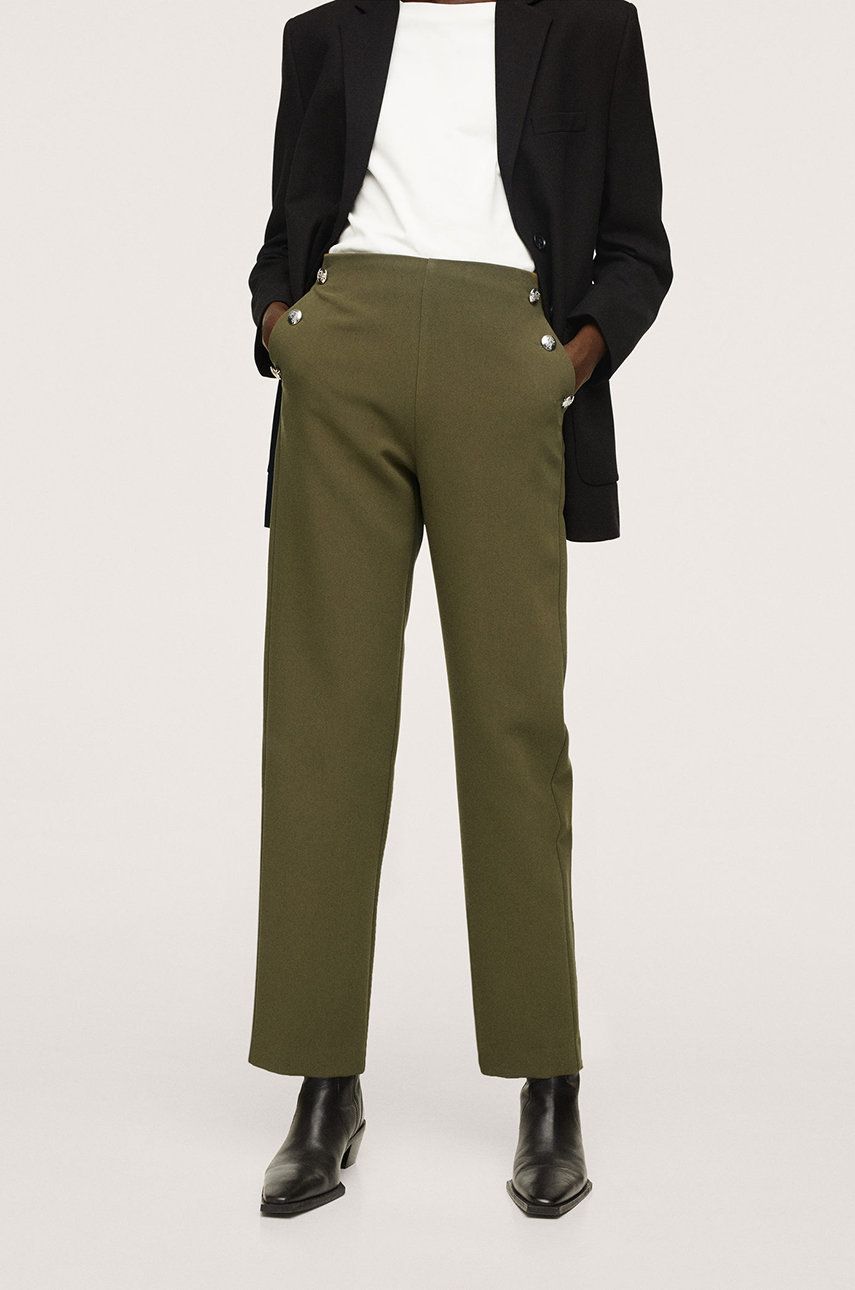 Imagine Mango Pantaloni Dorado femei, culoarea verde, model drept, medium waist