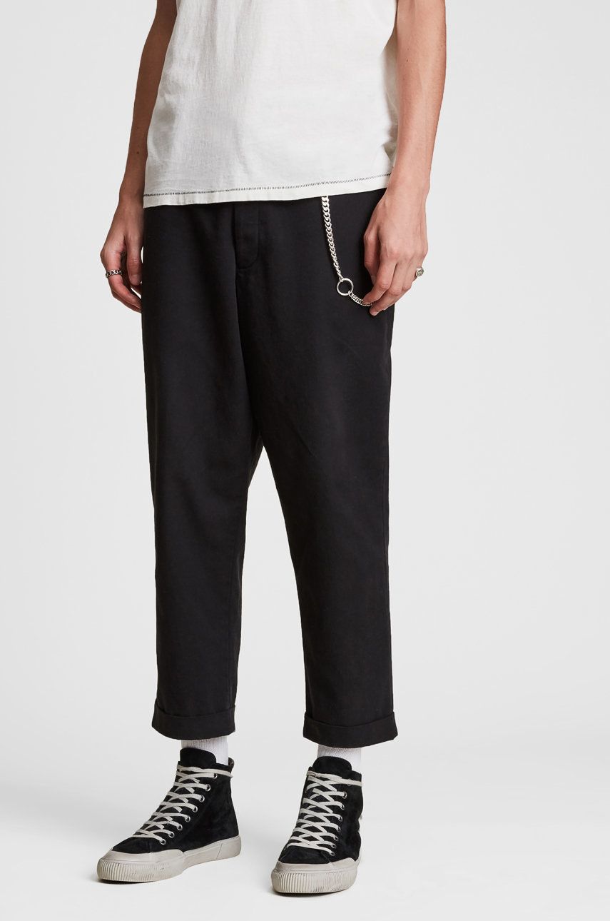 Imagine AllSaints Pantaloni bărbați, culoarea negru, model drept