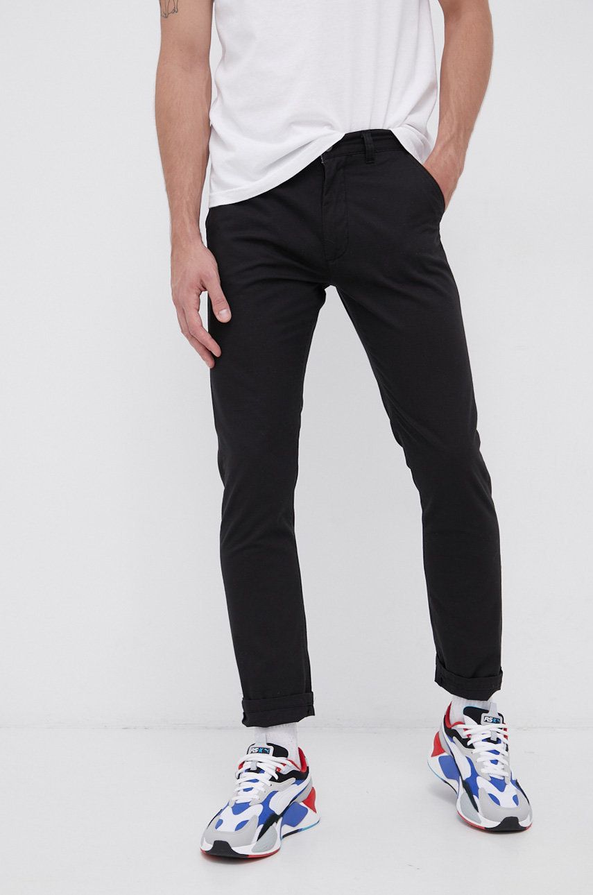 Imagine Brave Soul Pantaloni de bumbac bărbați, culoarea negru, model drept