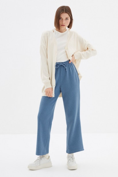 Imagine Trendyol Blue Reciclare Fabric otoman tricotate pantaloni