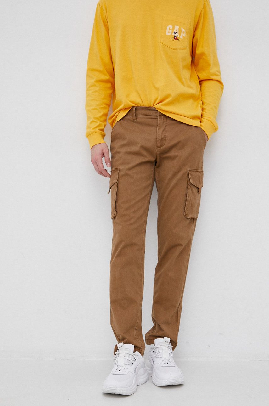 Imagine Sisley Pantaloni bărbați, culoarea maro, model drept