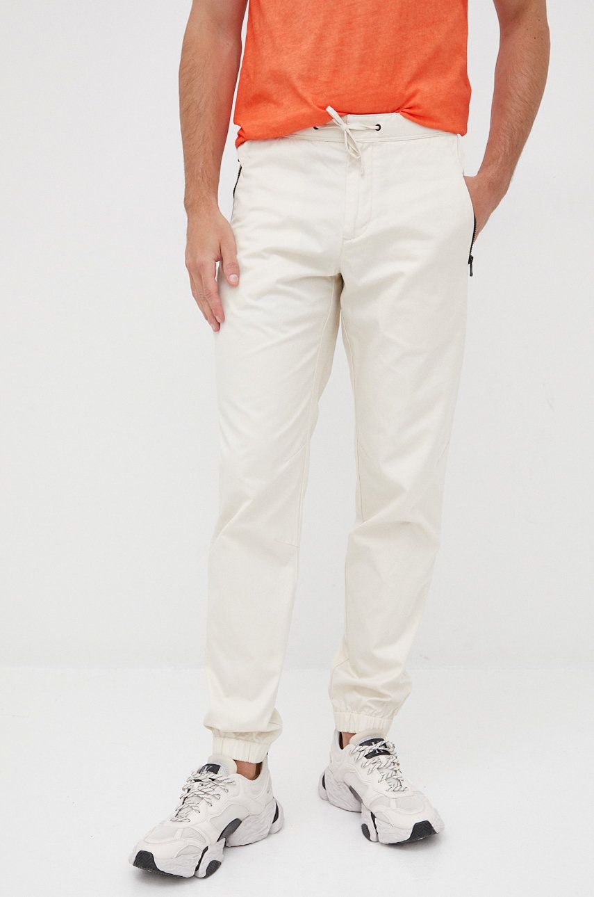 Imagine Sisley pantaloni de bumbac barbati, culoarea bej, jogger
