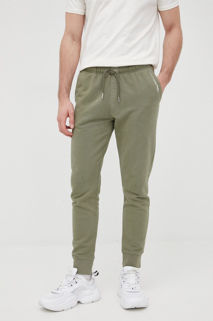 Imagine Pepe Jeans pantaloni de bumbac David Jogg barbati, culoarea verde, cu imprimeu
