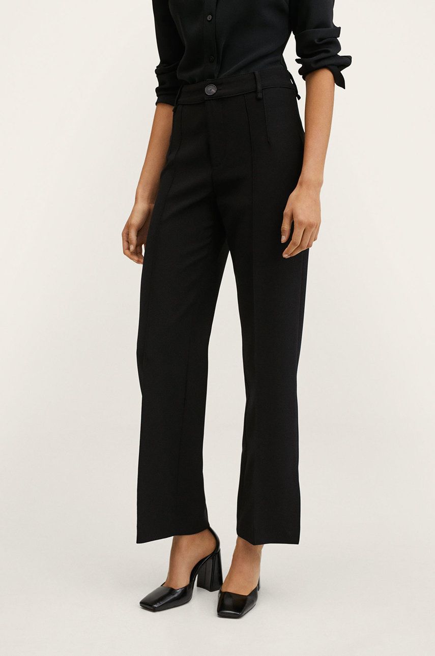 Imagine Mango pantaloni femei, culoarea negru, evazati, high waist