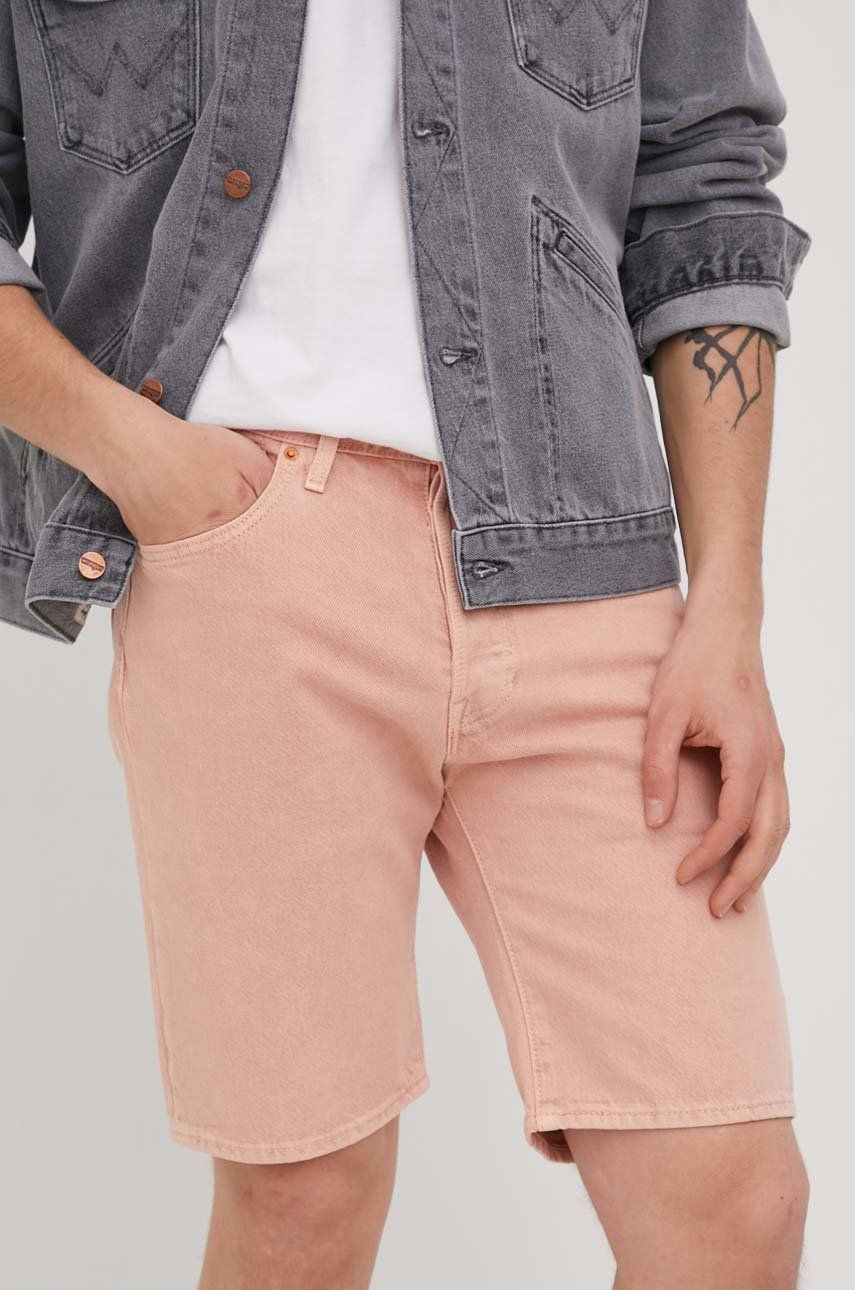 Imagine Levi's pantaloni scurti jeans barbati, culoarea roz