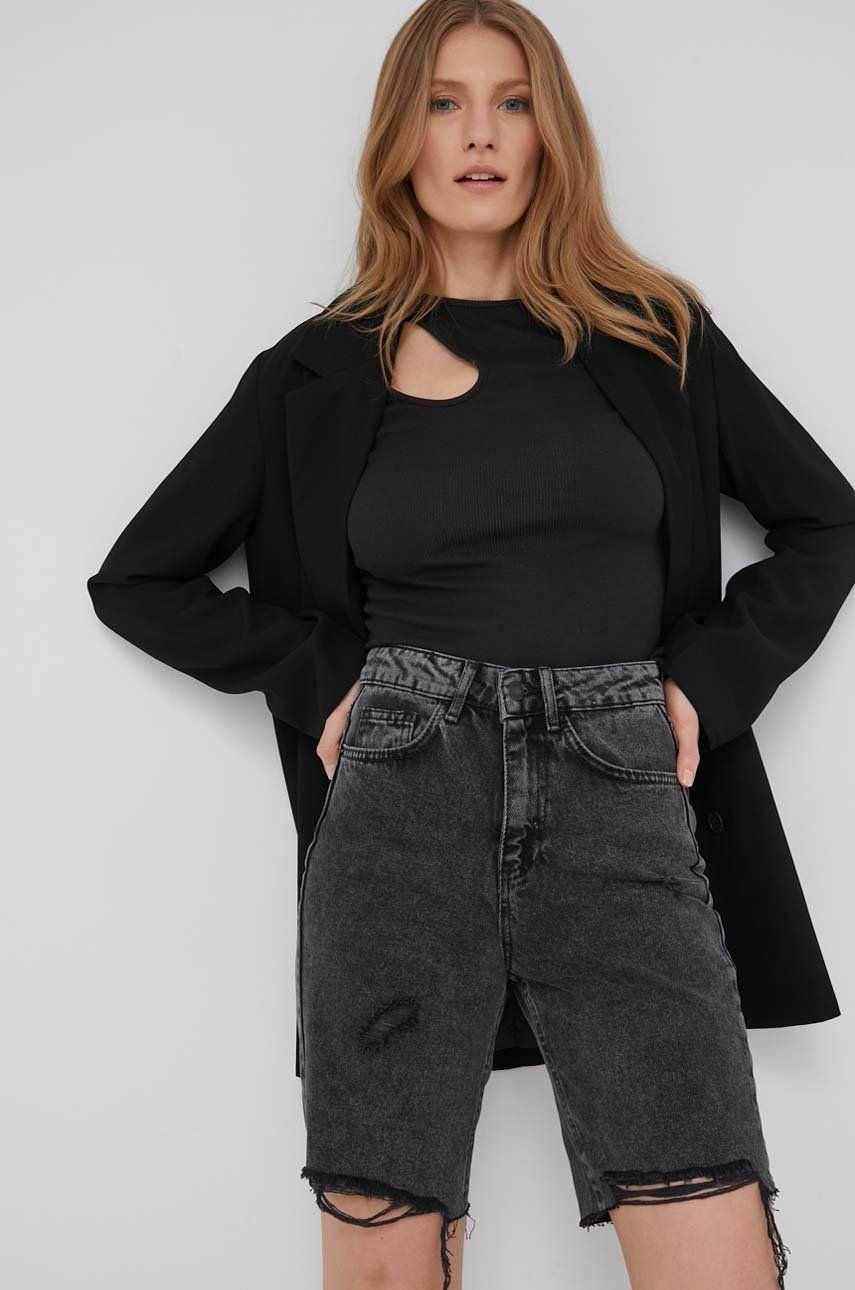 Imagine Answear Lab pantaloni scurti jeans femei, culoarea negru, neted, high waist