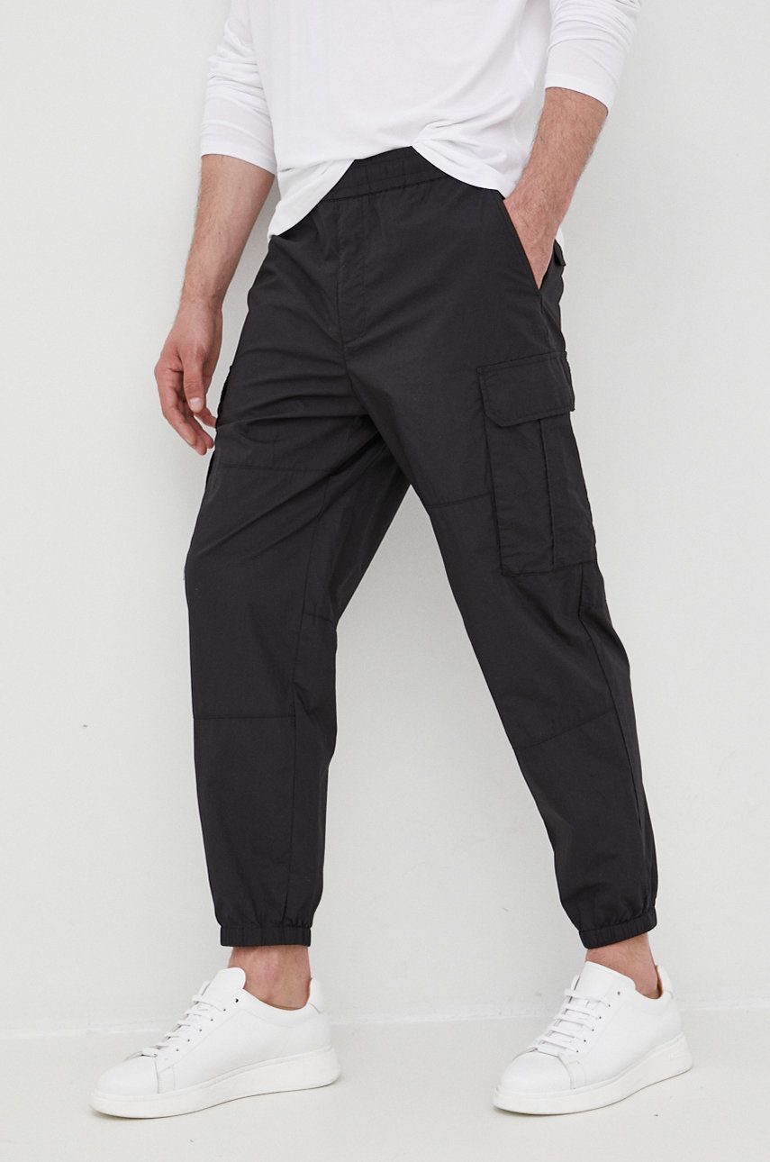 Imagine Armani Exchange pantaloni de trening din bumbac barbati, culoarea negru, neted