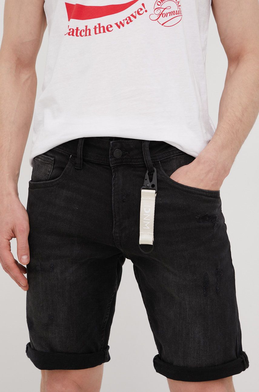 Imagine Tom Tailor pantaloni scurti jeans barbati, culoarea negru