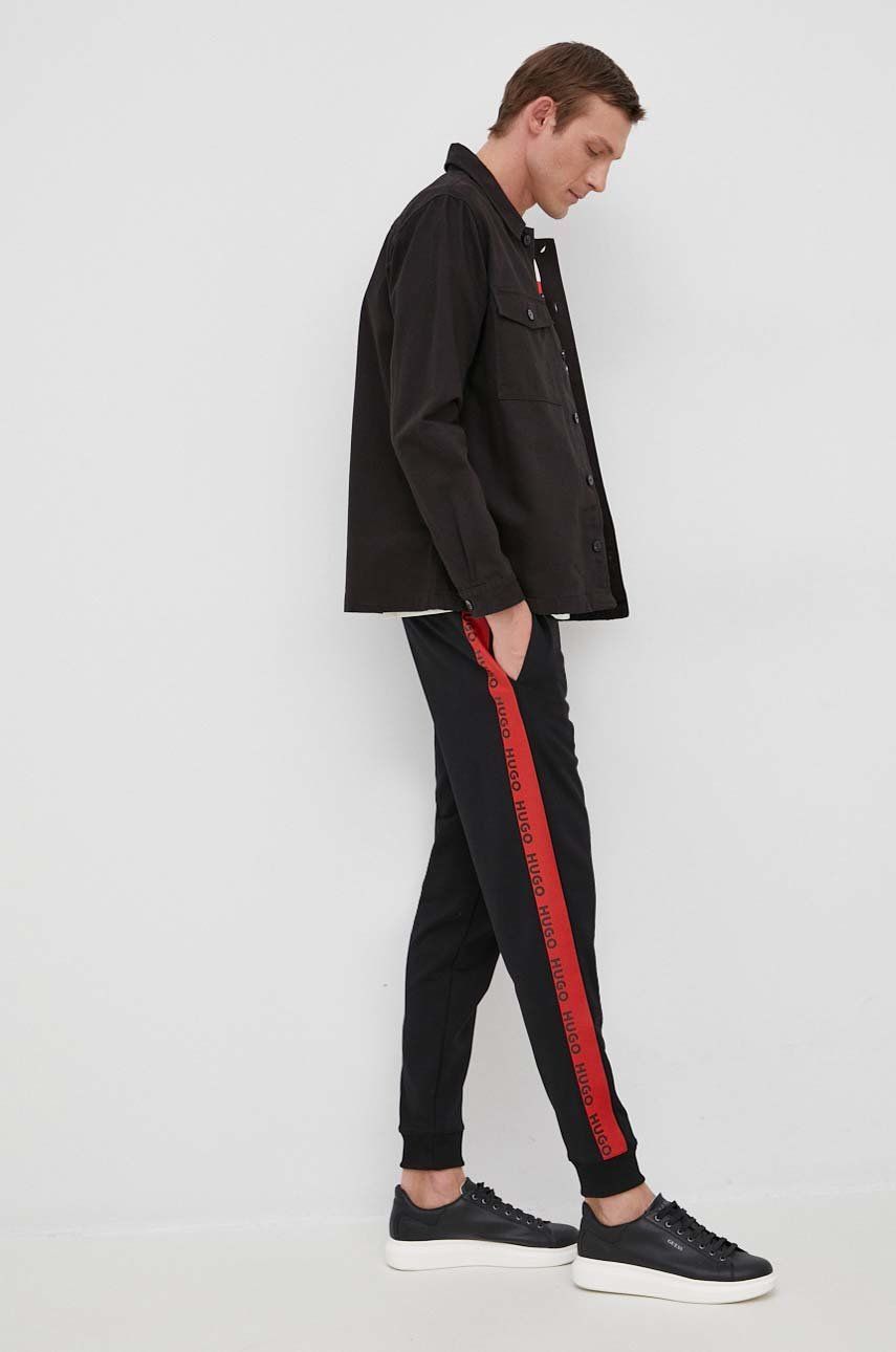 Imagine HUGO pantaloni de trening barbati, culoarea negru, cu imprimeu