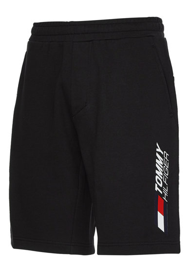 Imagine Pantaloni sport scurti din bumbac organic cu imprimeu logo, pentru fitness