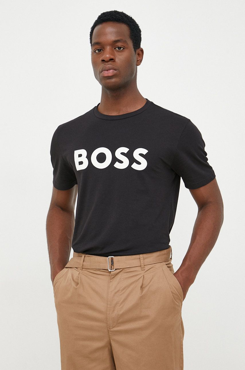 Imagine BOSS tricou din bumbac BOSS CASUAL barbati, culoarea negru, cu imprimeu