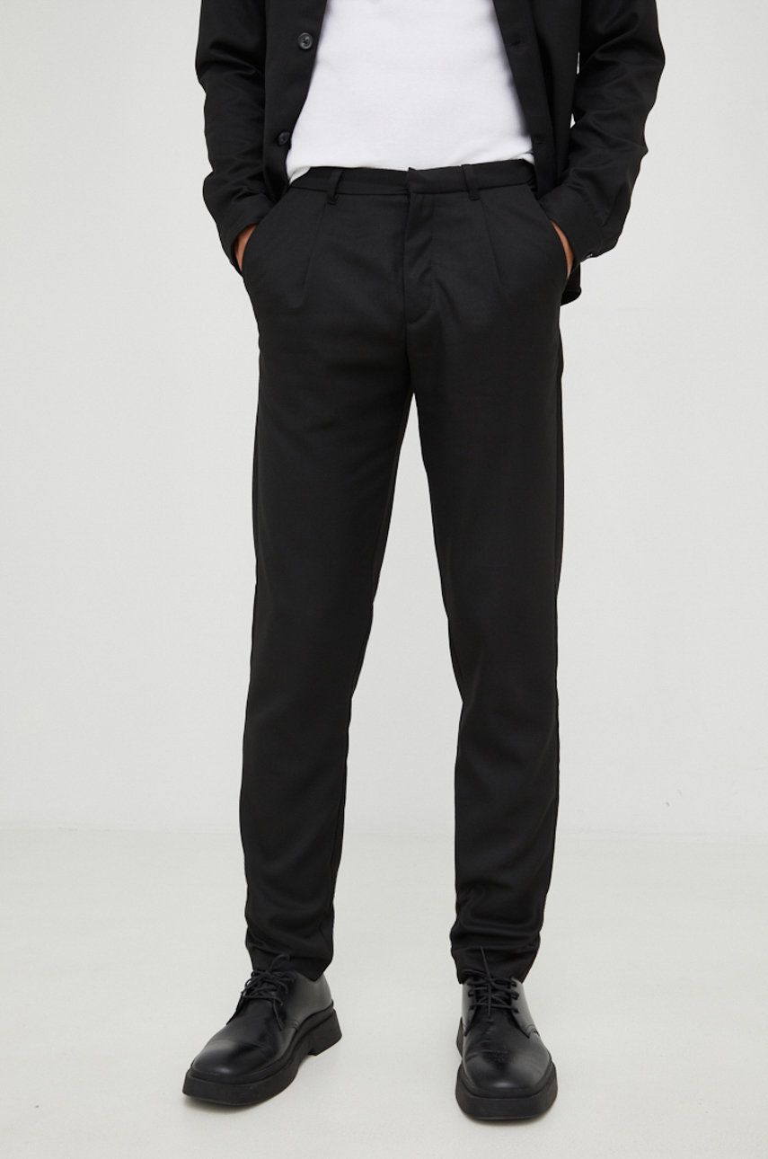 Imagine Bruuns Bazaar pantaloni barbati, culoarea negru, mulata