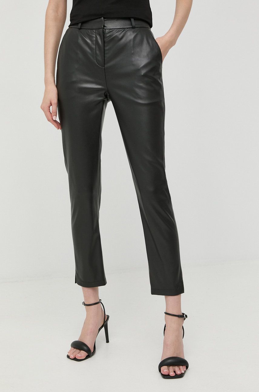 Imagine Trussardi pantaloni femei, culoarea negru, drept, high waist