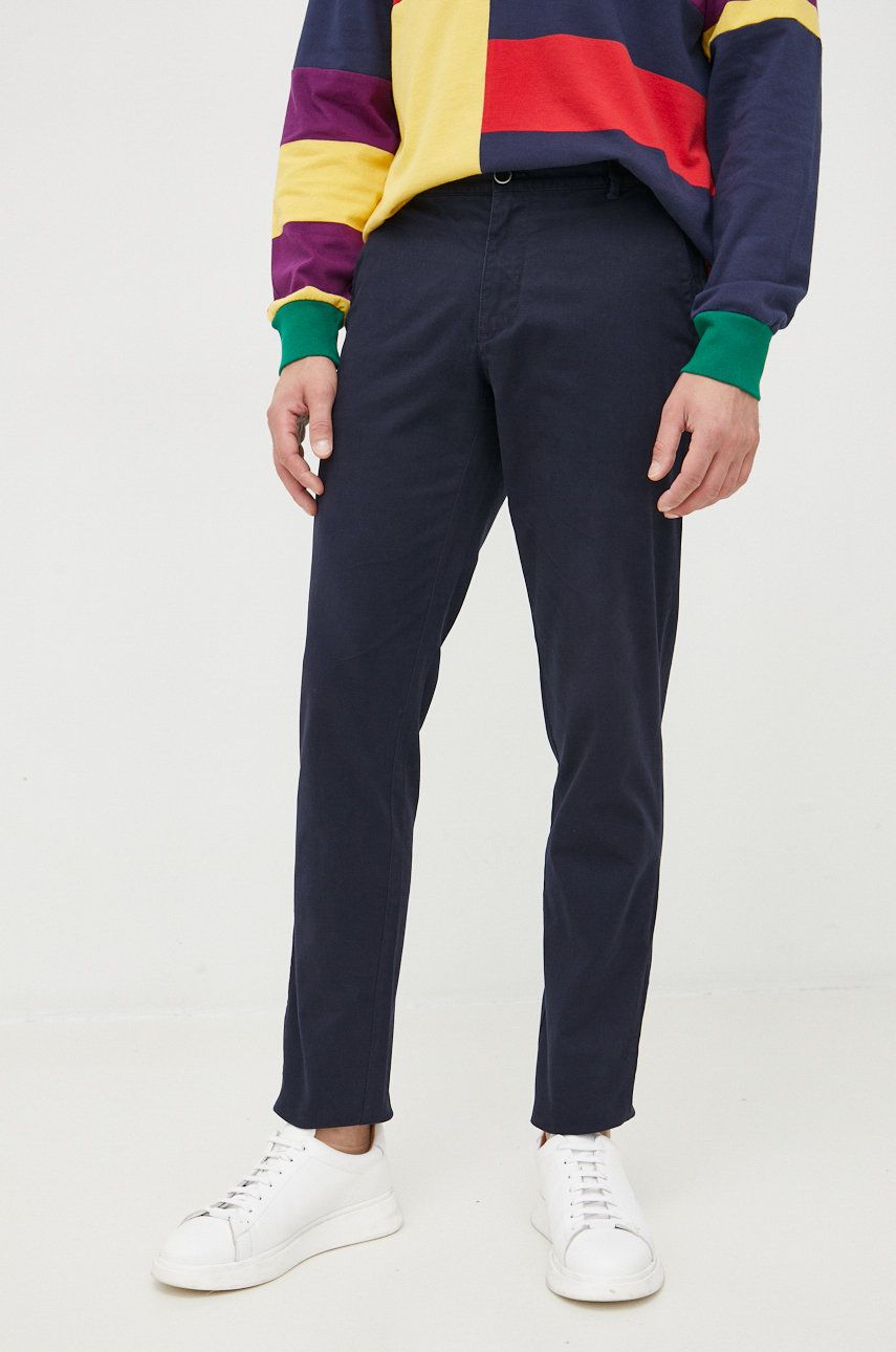 Imagine Sisley pantaloni barbati, culoarea albastru marin, mulata