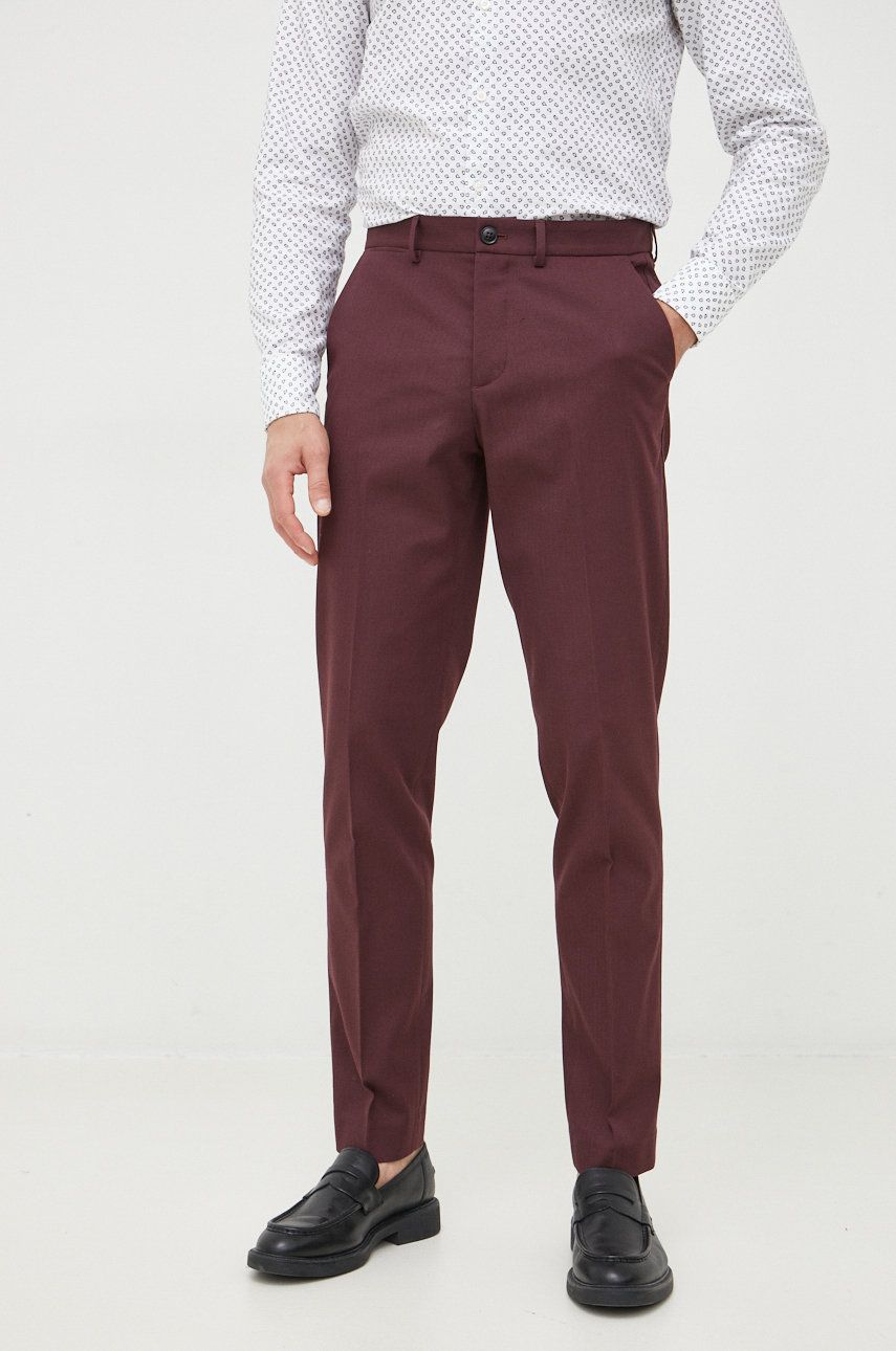 Imagine Sisley pantaloni barbati, culoarea bordo, mulata