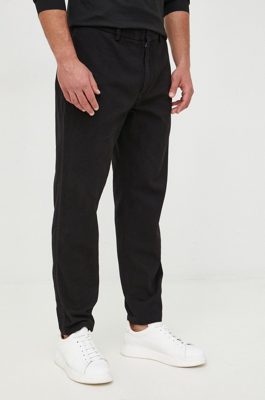 Imagine Emporio Armani pantaloni de bumbac barbati, culoarea negru, drept
