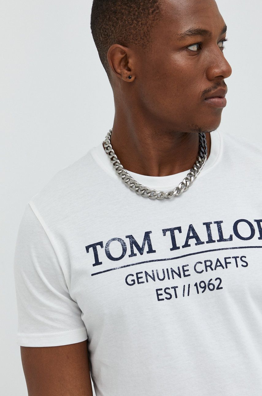 Imagine Tom Tailor tricou din bumbac culoarea alb, cu imprimeu