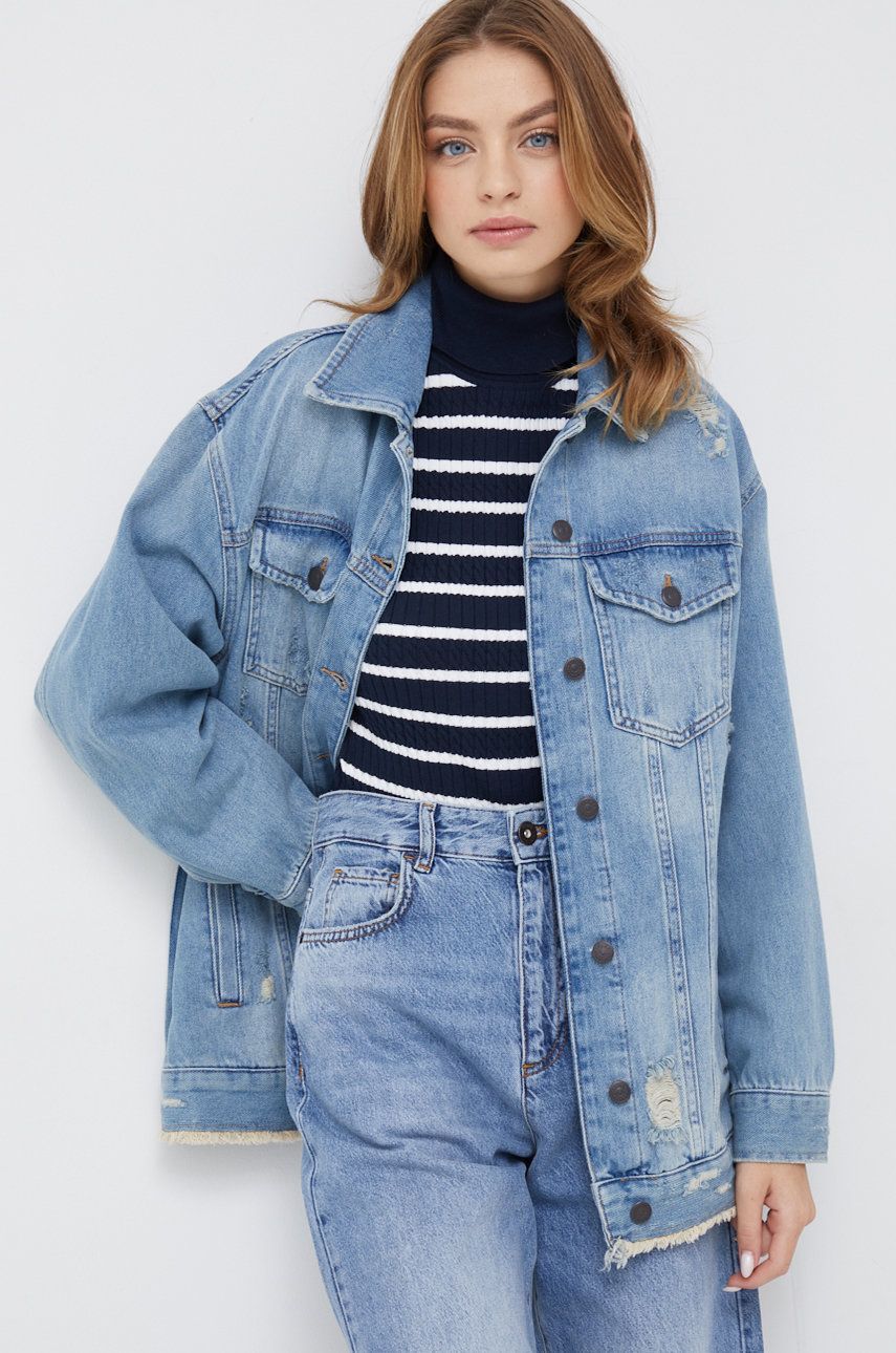 Imagine Sisley geaca jeans femei, de tranzitie