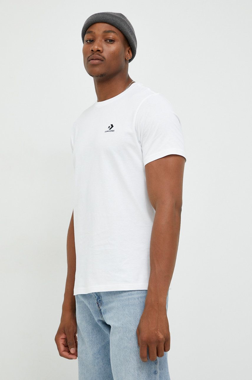 Imagine Converse tricou din bumbac culoarea alb, neted 10023876.A01-WHITE