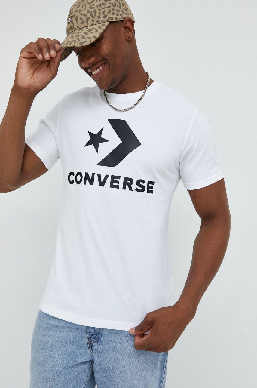 Imagine Converse tricou din bumbac culoarea alb, cu imprimeu