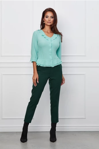 Imagine Pantaloni Erika verde inchis office cu buzunare si curea in talie
