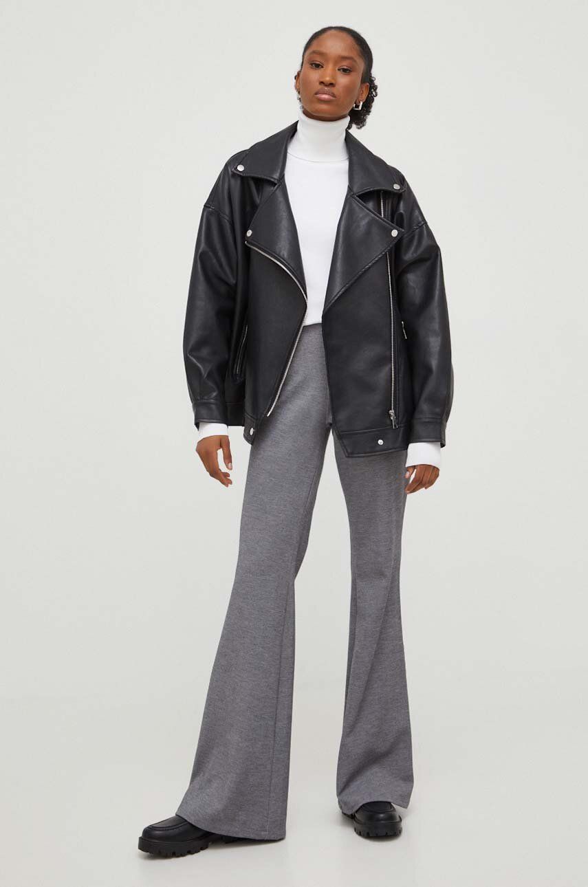Imagine Answear Lab pantaloni femei, culoarea gri, evazati, high waist