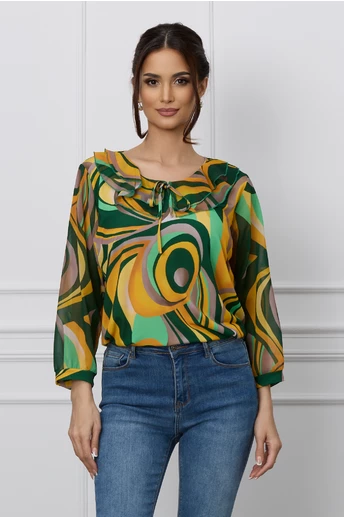 Imagine Bluza Daria verde cu imprimeuri galbene